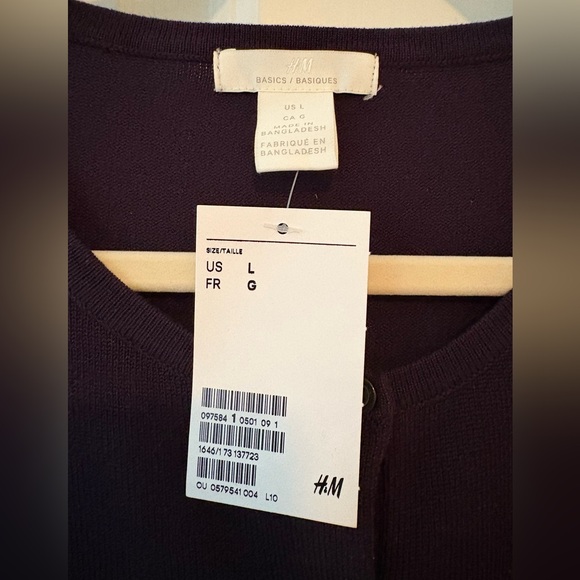 NWT, H&M Fine Knit Cardigan, Ribbed Neckline, Cuffs and Hem. Navy Blue, Size L - Picture 5 of 5